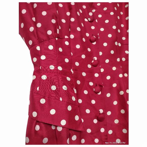 ANN TAYLOR Vintage Polka Dot Dress Size 6 Red Silk Fitted Tailored Retro 80s 90s - Picture 12 of 15